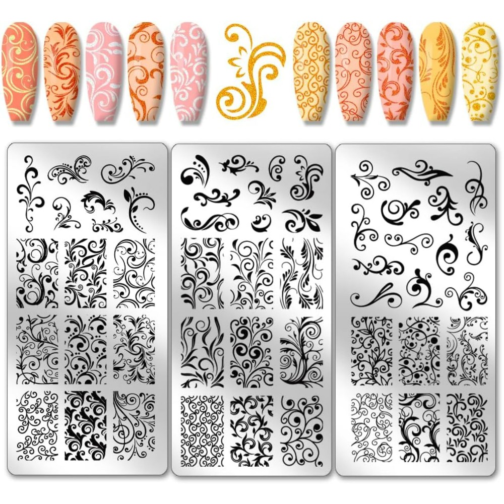 Nail Art Stamping Kit - 3pcs Swirl Pattern Nail Art Templates