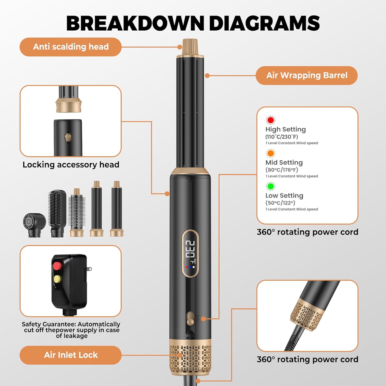 5 in 1 Blow Dryer Brush, Upgra - đánh giá và giá Hair Curling Wand